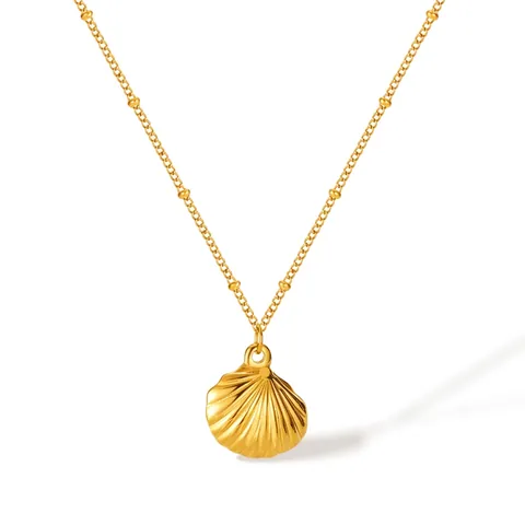 Fashion Gold Stainless Steel Shell Pendant Necklace For Women Elegant Beach Style Scallop Shell Satellite Chain Necklace Jewelry Gift
