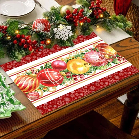 Christmas Placemats Polyester Heat Resistant Snowflake Border Decorative Table Mats Festive Holiday Dining Decor