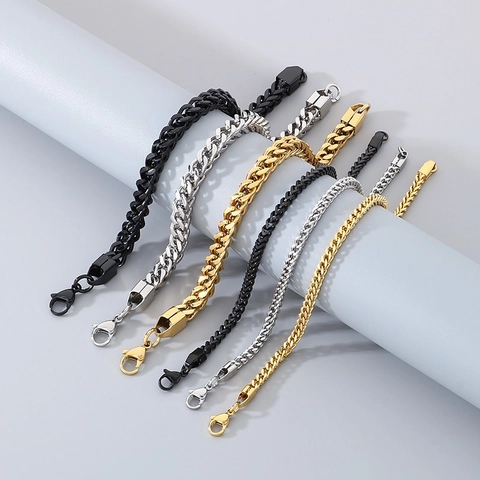 Bracciale A Catena Franco In Acciaio Inossidabile Maglia A Spiga Quadrata Stile Semplice Per Uomini Donne Coppie