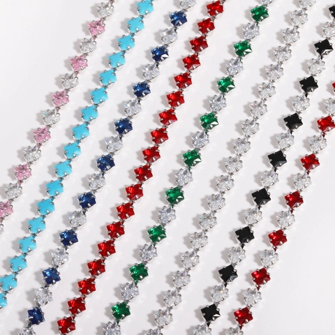 Tennis Bracelet Square Zircon Gold Plated Copper Inlaid Sparkly Crystal Jewelry Elegant Women Accessories