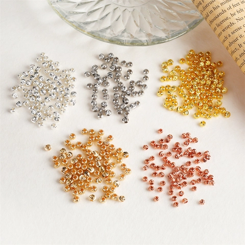 Copper Textured Round Spacer Beads Gold Plated Spiral Carved Loose Beads For DIY Jewelry Making