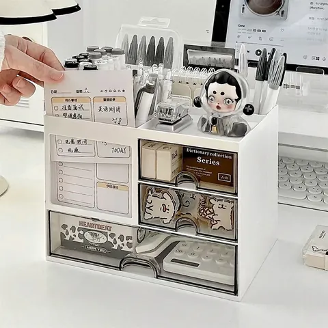 Desktop Organizer Box Multi Functional Plastic Transparent Drawers Stackable Stationery Holder For Office Home