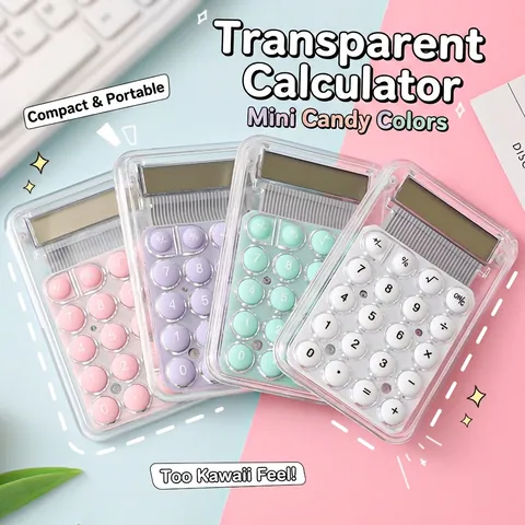 Mini Transparent Calculator Portable Pocket LCD Display Silicone Round Keys Candy Color Student Office Stationery Gift