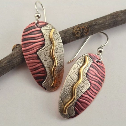 Vintage Bohemian Drop Earrings For Women Retro Geometric Alloy Multi Color Metal Handmade Dangle Earrings Jewelry
