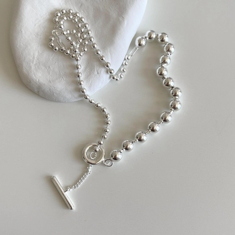 Collana Di Perline In Argento Sterling 925 Minimalista Chiusura A Gancio OT Catena T-Bar Gioielli Chic Per Donna