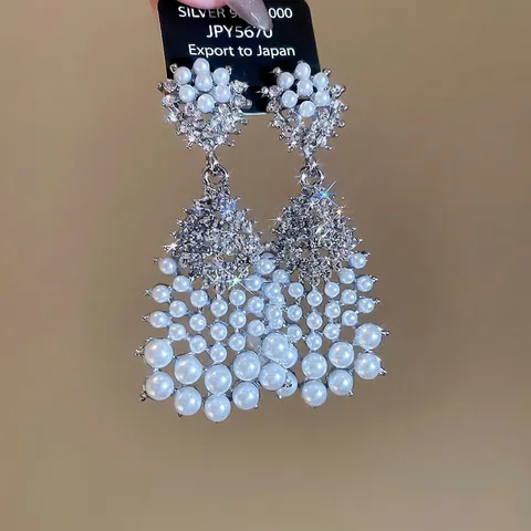 Retro Palace Style Faux Artificial Pearl Dangle Earrings With 925 Sterling Silver Earring Post Rhinestone Inlaid Elegant For Women