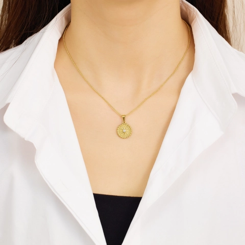 Roestvrij Stalen Ster Ronde Hanger Halsketting Goud Verguld Bolletjesketting Met Strass Inleg Mode Sieraden Voor Dames Cadeau