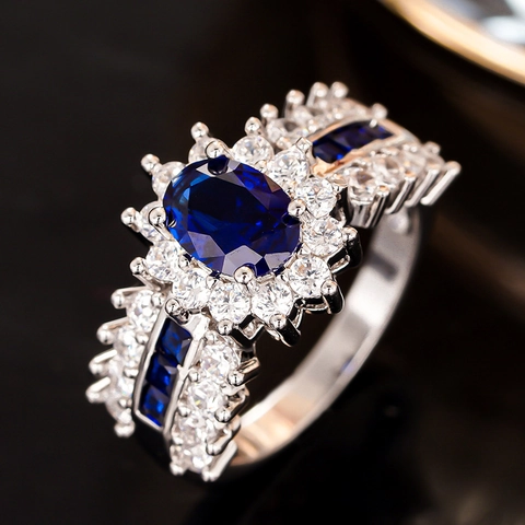 Vintage Luxury Women Ring Copper Oval Cubic Zirconia Halo Micro Pave Cocktail Evening Jewelry For Lady