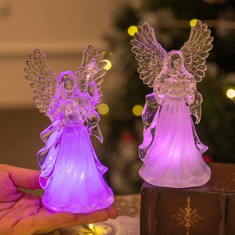 Acryl Engel Nachtlicht LED Leuchtend Transparent Kristall Desktop Ornamente Weihnachten Haus Deko Elegant Flügel Batteriebetrieben