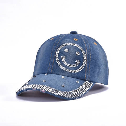 Vintage Denim Baseball Cap Rhinestone Embellished Distressed Cotton Sun Hat For Women Men Streetwear Hip Hop