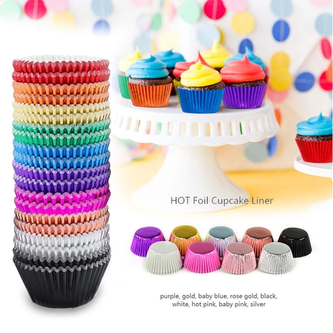 Pirottini per Cupcake in Alluminio Metallizzato Resistenti al Calore Vassoi di Carta per Muffin per Festa di Compleanno