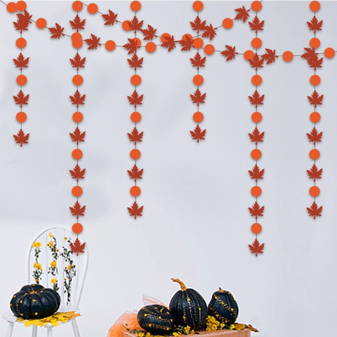 Maple Leaf Pumpkin Paper Garland Autumn Thanksgiving Party Decoration Hanging Banner For Home Kitchen Halloween Fall Decor