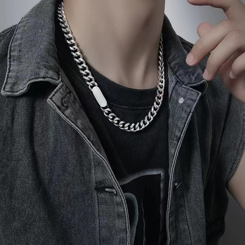 Unisex Hip Hop Titanstahl Halskette Mit Rechteckigem Anhänger Panzerkette Modeschmuck