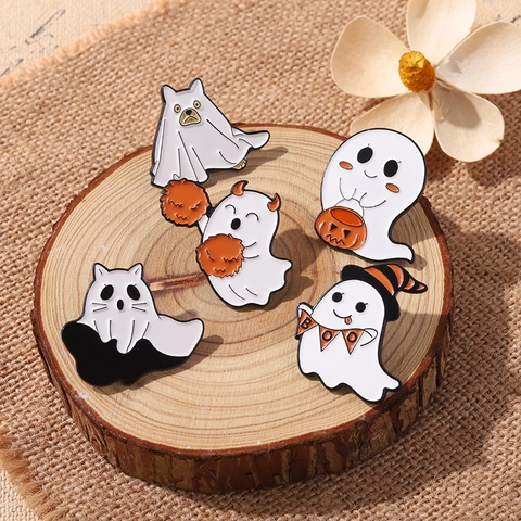 Ensemble de Broches Émaillées Fantôme d'Halloween Chat Chien Citrouille en Alliage pour Sac à Dos Vêtements Veste
