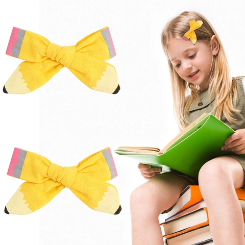 Pinces À Cheveux Nœud En Forme De Crayon Faites Main Ruban En Tissu Pinces Crocodile Pour Rentrée Scolaire Maternelle Filles Enfants