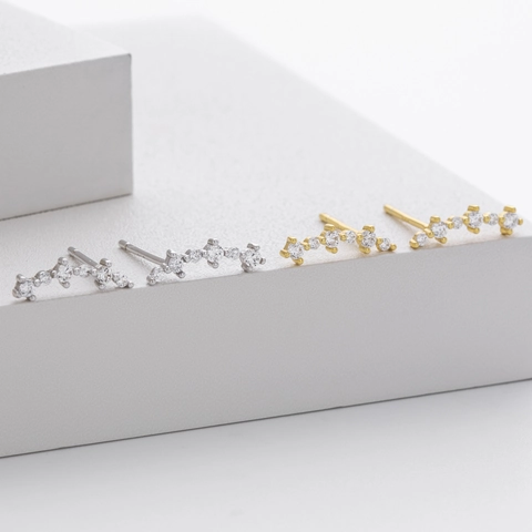 925 Sterling Silver Meteor Stud Earrings Shiny Zirconia Wave Curved Bar Earrings Minimalist Small Jewelry Gift For Women