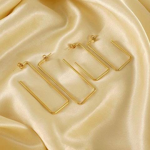 Geometrische Rechteckige Creolen Für Damen 18K Vergoldeter Edelstahl Minimalistischer Moderner Punk Schmuck
