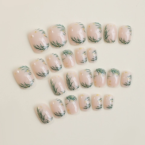 Uñas Postizas De Navidad Patrón Aguja De Pino Pan De Oro Rosa Nude Arte Artificial DIY Para Mujeres