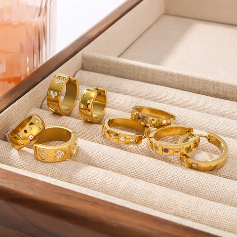 Hoop Earrings Stainless Steel 18K Gold Plated Zircon Heart Round Shape Minimalist Elegant Fashion Accessories For Women