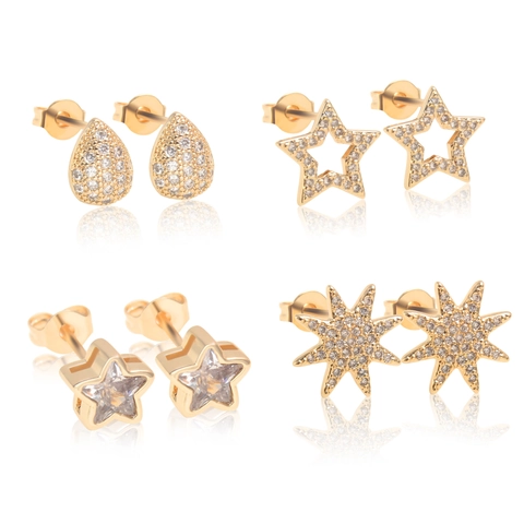 Orecchini a Bottone in Rame Placcato Oro con Zirconia Stella Luna Fulmine Geometrici Orecchini a Stella Gioielli da Donna