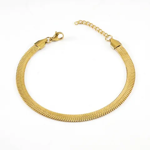Bracciale Acciaio Inossidabile Placcato Oro 18K Catena Serpente Piatta Maglia Spina Di Pesce Gioielli Moda Regolabili
