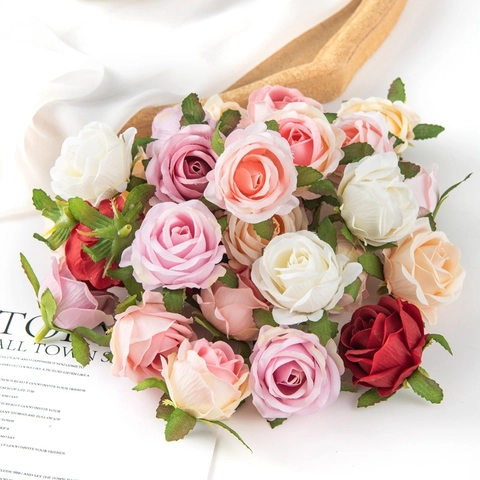 Satin Artificial Rose Flower Heads Realistic Fake Roses For Wedding Home Decor DIY Crafts Flower Wall Party Arrangement