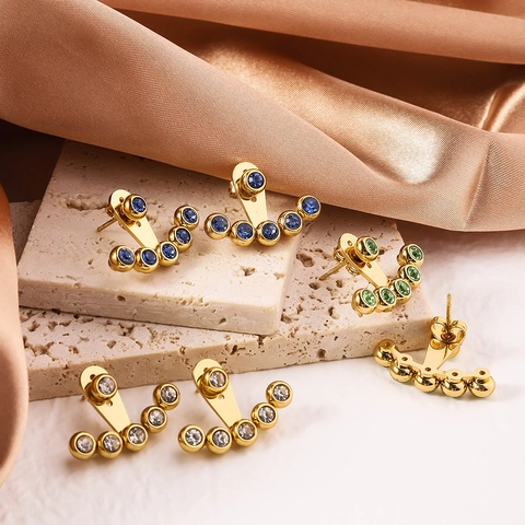 Orecchini Ear Jacket Acciaio Inossidabile Strass A Forma Di Ventaglio Rimovibile Fronte Retro Gioielli Moda Donna