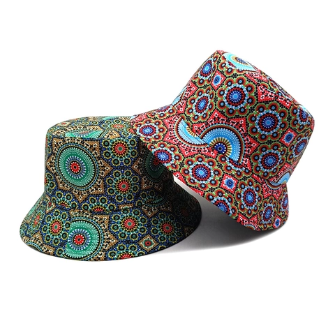 Chapeau Bob Motif Mandala Bohème Vintage Réversible Polyester Protection Solaire Voyage Extérieur Été Pour Femmes