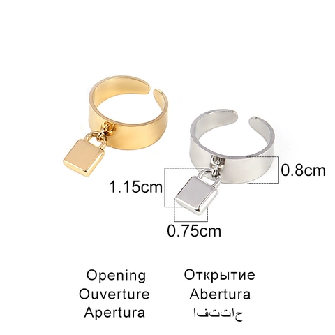 Stainless Steel Padlock Charm Ring Adjustable Wide Band Gold Plated Punk Fashion Statement Jewelry For Women Girls