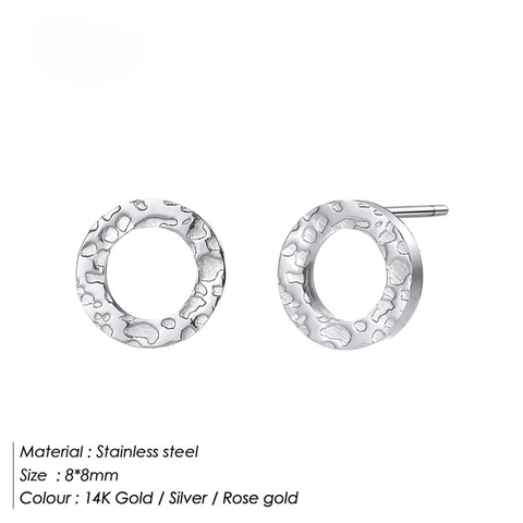 Pendientes De Botón Redondos De Acero Inoxidable Martillado Joyería Minimalista Geométrica Para Mujer