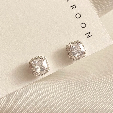 Orecchini A Lobo In Zircone Taglio Princess Quadrato Argento Sterling 925 Halo Pavé Chiaro Moda Gioielli Eleganti Donna