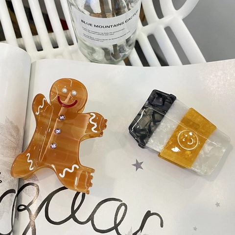 Pinze Per Capelli Omino Di Pan Di Zenzero E Tazza Di Caffè Di Natale Acetato Acrilico Cartone Animato Accessori Per Donne