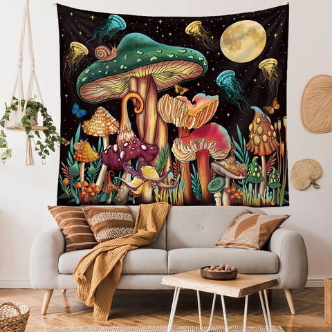 Arazzo Da Parete Fungo Poliestere Psichedelico Notte Stellata Medusa Galassia Fantasy Surrealista Decorazione Camera