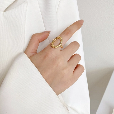 Anillo Abierto de Acero Inoxidable Chapado en Oro de 18K Minimalista para Mujer Joyería de Moda Ajustable con Diseño Geométrico Hueco
