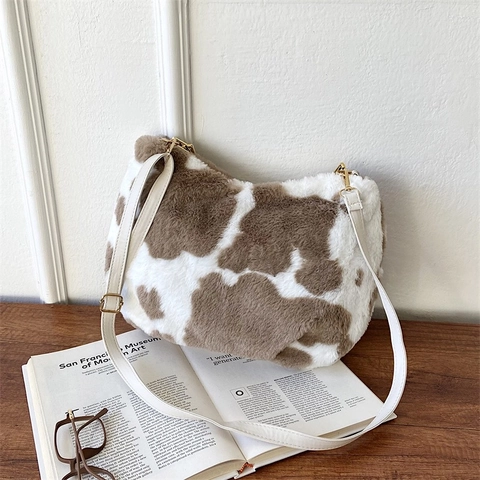 Plüsch Schultertasche Tiermuster Kunstfell Große Tragetasche Mit Metallkette Und Pelzball Anhänger Für Damen Winter Casual
