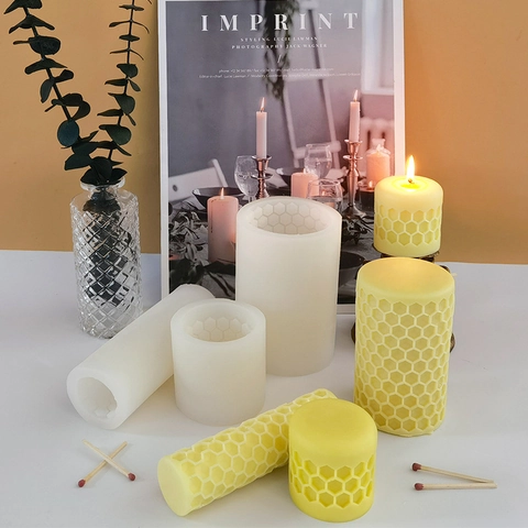 Honeycomb Candle Mold Silicone DIY Handmade Aromatherapy Wax Molds Textured Cylindrical Square Crafting Tools
