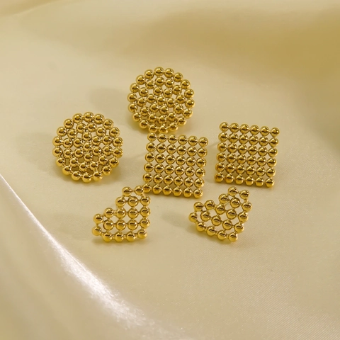 Geometrische Knopoorbellen 14K Verguld Roestvrij Staal Hart Vierkant Rond Gesplitste Metalen Kralen Minimalistische Sieraden