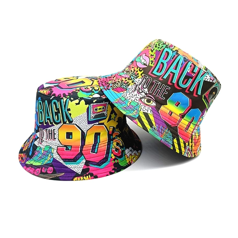 Cappello Da Pescatore Stampa Retro Anni 80 90 Reversibile Poliestere Protezione Solare Pop Art Graffiti Per Donna Unisex