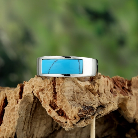 Anillo De Acero Inoxidable Para Hombre Con Piedra Preciosa Rectangular Banda Ancha Punk Vintage Minimalista