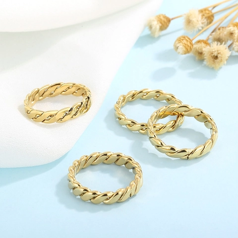 Gedrehter Seilring Edelstahl Minimalistisches Geflochtenes Design Poliertes Elegantes Band Schmuck Zubehör Für Damen