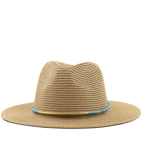 Fedora Strobhoed Geweven Ademend Zonnescherm Zomer Strand Buiten Vakantie Boheemse Kralen Decor Voor Heren Dames