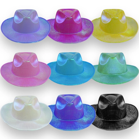 Holografischer Metallischer Cowboyhut Glänzend Laser Breite Krempe Western Stil Für Party Festival Aufführung Kostüm