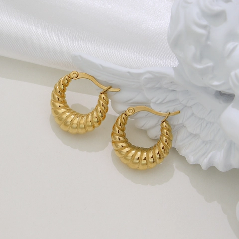 Französischer Vintage Edelstahl 18K Vergoldete Croissant Creolen Minimalistische Gerippte Spiral Ohrringe Für Damen Schmuck