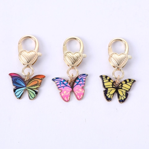 Cute Cartoon Alloy Enamel Butterfly Cat Rabbit Whale Keychain Gold Plated Heart Clasp Bag Pendant Decorative Gift