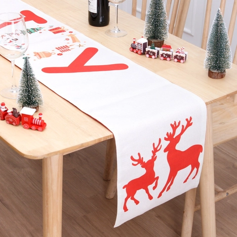 Weihnachten Tischläufer Bedruckt Schneeflocken Weihnachtsmann Rentier Gnom Muster Polyester Tischtuch Feiertag Haus Party Deko
