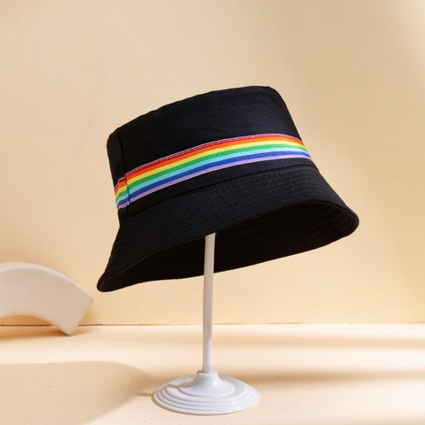 Bob Réversible À Rayures Arc-En-Ciel En Polyester Protection Solaire À Bord Large Style Coréen Décontracté Pour Femmes Hommes