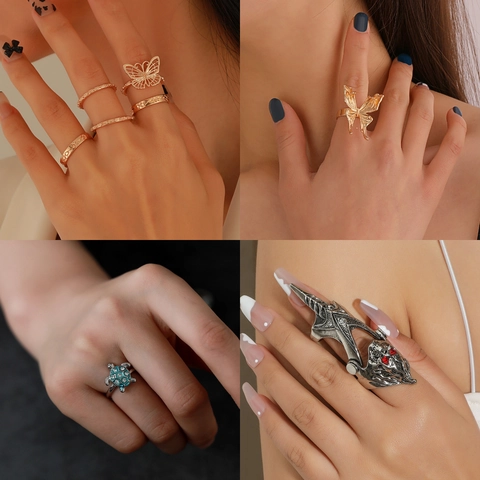 Fashion Rings For Women Alloy Butterfly Heart Zircon Adjustable Open Ring Ins Style Light Luxury Jewelry Gift