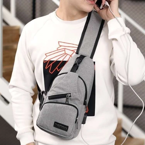 Herren Brusttasche Crossbody Tasche Nylon Oxford Tuch Mit USB Ladeanschluss Urban Minimalist Casual Schultertasche