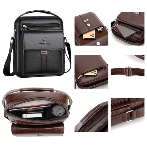 Borsa A Tracolla Da Uomo Pelle PU Impermeabile Multi Tasche Business Casual Borsa A Spalla Grande Capacità Con Porta USB