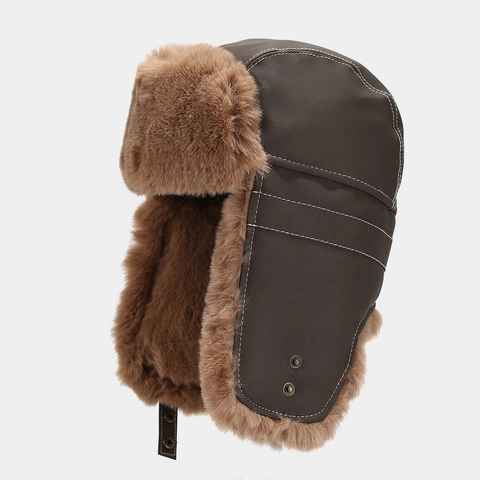 Gorro De Trampero De Invierno Cuero PU Piel Sintética Orejeras Resistente Al Viento Cálido Aviador Para Hombres Mujeres